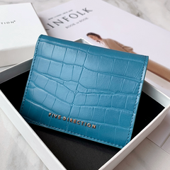 Cute Women Black Vegan Leather Small Billfold Wallet Card Holder Crocodile Pattern Slim Card Wallets For Women