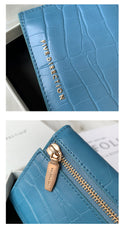 Cute Women Black Vegan Leather Small Billfold Wallet Card Holder Crocodile Pattern Slim Card Wallets For Women