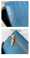 Cute Women Blue Vegan Leather Small Billfold Wallet Card Holder Crocodile Pattern Slim Card Wallets For Women