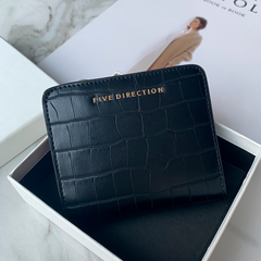 Cute Women Blue Vegan Leather Small Wallet Crocodile Pattern Billfold with Coin Pocket For Women