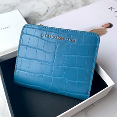 Cute Women Blue Vegan Leather Small Wallet Crocodile Pattern Billfold with Coin Pocket For Women
