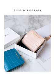 Cute Women Blue Vegan Leather Small Wallet Crocodile Pattern Billfold with Coin Pocket For Women