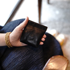 Cute Women Black Leather Change Wallet Slim Coin Wallets Headphone Case Cord Organizer For Women