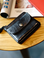 Cute Women Tan Zip Leather Billfold Wallet Minimalist Zip Coin Wallet Change Wallet For Women