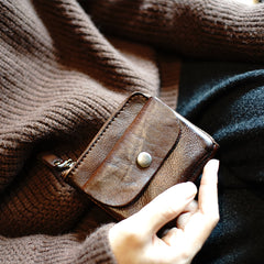 Cute Women Brown Zip Leather Billfold Wallet Minimalist Zip Coin Wallet Change Wallet For Women