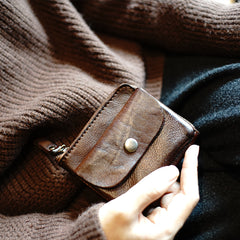 Cute Women Tan Zip Leather Billfold Wallet Minimalist Zip Coin Wallet Change Wallet For Women