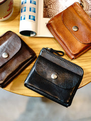 Cute Women Tan Zip Leather Billfold Wallet Minimalist Zip Coin Wallet Change Wallet For Women