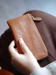 Cute Women Coffee Zip Leather Wallet Zip Clutch Wallet Slim Zip Wallet For Women