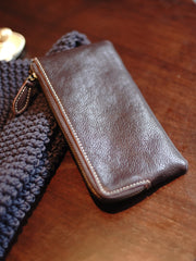 Cute Women Brown Zip Leather Wallet Zip Clutch Wallet Slim Zip Wallet For Women