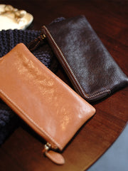 Cute Women Coffee Zip Leather Wallet Zip Clutch Wallet Slim Zip Wallet For Women