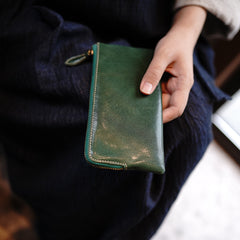 Cute Women Green Zip Leather Wallet Zip Clutch Wallet Slim Zip Wallet For Women