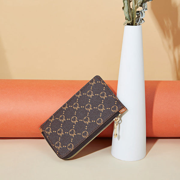 Cute Women Coffee Vegan Leather Slim Zipper Wallet Small Card Holder Change Wall CH01292017