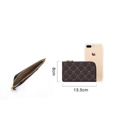 Cute Women Coffee Vegan Leather Slim Zipper Wallet Small Card Holder Change Wallet For Women