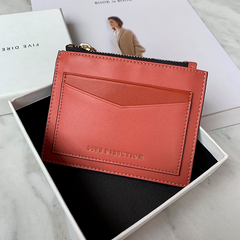 Cute Women Dark Pink Vegan Leather Card Holders Slim KeyChain Card Wallet Zip Change Wallet For Women