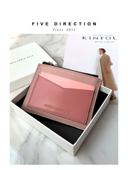 Cute Women Dark Pink Vegan Leather Card Holders Slim KeyChain Card Wallet Zip Change Wallet For Women