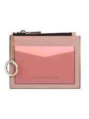 Cute Women Dark Pink Vegan Leather Card Holders Slim KeyChain Card Wallet Zip Change Wallet For Women