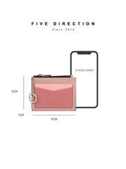 Cute Women Black Vegan Leather Card Holders Slim KeyChain Card Wallet Zip Change Wallet For Women