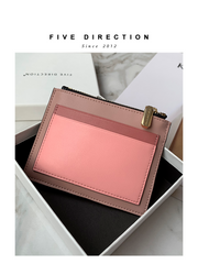 Cute Women Dark Pink Vegan Leather Card Holders Slim KeyChain Card Wallet Zip Change Wallet For Women