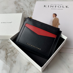 Cute Women Dark Pink Vegan Leather Card Holders Slim KeyChain Card Wallet Zip Change Wallet For Women