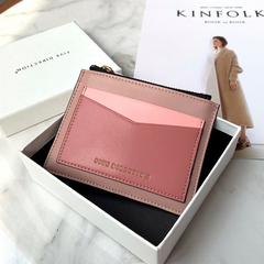 Cute Women Dark Pink Vegan Leather Card Holders Slim KeyChain Card Wallet Zip Change Wallet For Women