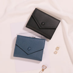 Cute Women Envelope Dark Blue Leather Small Wallet Billfold Envelope Small Wallet For Ladies