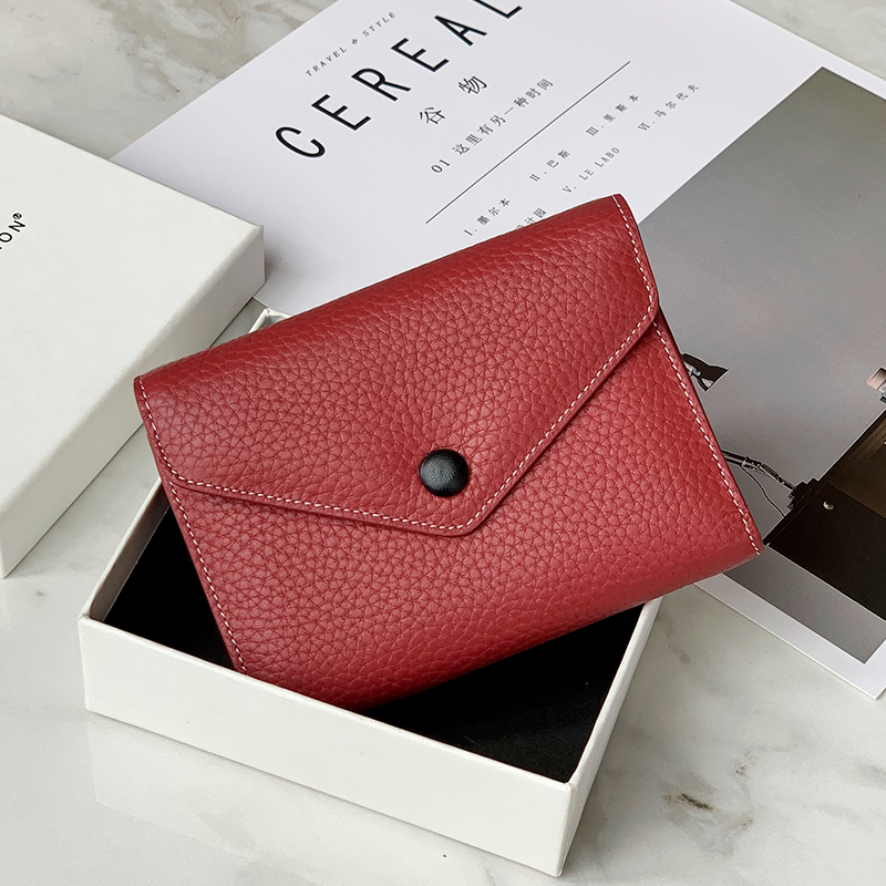 Cute Women Envelope Dark Blue Leather Small Wallet Billfold Envelope Small Wallet For Ladies