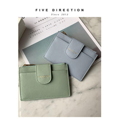 Cute Women Gray Blue Vegan Leather Slim Card Wallet Card Holder Wallet Change Wallet For Women