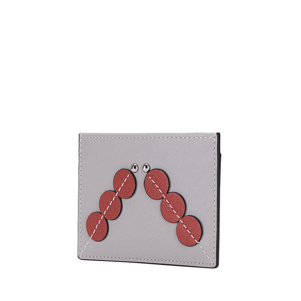 Cute Women Gray Leather Card Holder Slim - Open View