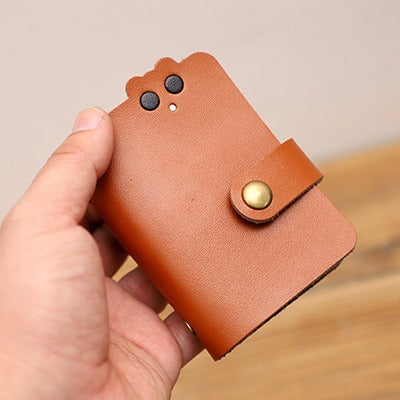 Cute Women Brown Leather Card Holder Credit - Card Slots Detail
