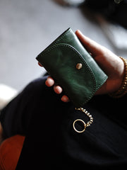 Cute Women Red Leather Mini Wallet with Keychain Billfold Minimalist Coin Wallet Small Zip Change Wallet For Women