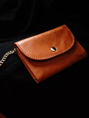 Cute Women Red Leather Mini Wallet with Keychain Billfold Minimalist Coin Wallet Small Zip Change Wallet For Women