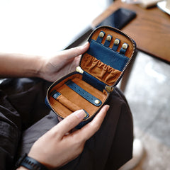 Cute Women Blue Leather Small Jewelry Organizer Mini Jewelry Portable Jewelry Storage Box For Women