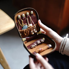 Cute Women Blue Leather Small Jewelry Organizer Mini Jewelry Portable Jewelry Storage Box For Women