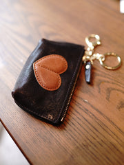 Cute Women Black Leather Zip Coin Wallet with Keychains Heart Keys Wallet Small Zip Change Wallet For Women