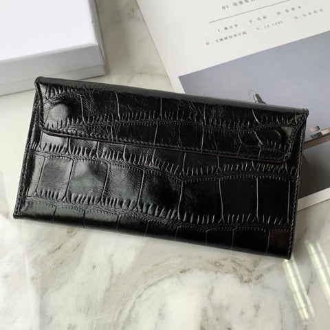 Cute Women Rose Pink Vegan Leather Long Wallet Crocodile Pattern Card Holder Clutch Wallet For Women