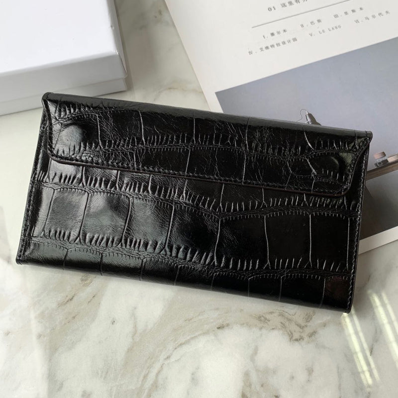 Cute Women Green Vegan Leather Long Wallet Crocodile Pattern Card Holder Clutch Wallet For Women