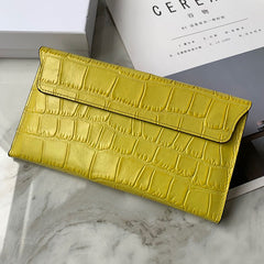 Cute Women Yellow Vegan Leather Long Wallet Crocodile Pattern Card Holder Clutch Wallet For Women