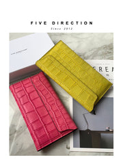 Cute Women Rose Pink Vegan Leather Long Wallet Crocodile Pattern Card Holder Clutch Wallet For Women