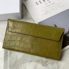 Cute Women Green Vegan Leather Long Wallet Crocodile Pattern Card Holder Clutch Wallet For Women