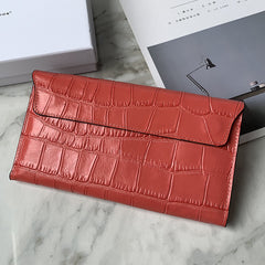 Cute Women Green Vegan Leather Long Wallet Crocodile Pattern Card Holder Clutch Wallet For Women