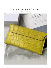 Cute Women Green Vegan Leather Long Wallet Crocodile Pattern Card Holder Clutch Wallet For Women