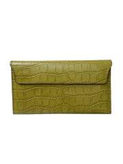 Cute Women Green Vegan Leather Long Wallet Crocodile Pattern Card Holder Clutch Wallet For Women