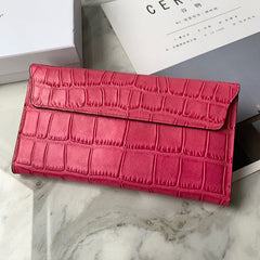 Cute Women Rose Pink Vegan Leather Long Wallet Crocodile Pattern Card Holder Clutch Wallet For Women