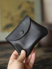 Cute Women Black Leather Card Holder Coin Purse Minimalist Coin Wallet For Women