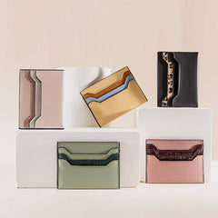 Cute Women Green Leather Card Holder Contrast Color Card Wallet Card Holder Credit Card Holder For Women