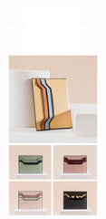 Cute Women Green Leather Card Holder Contrast Color Card Wallet Card Holder Credit Card Holder For Women