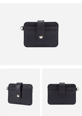 Cute Women Black Leather Card Holder Slim Card Wallet Slim Card Holder with Keychain Ring Credit Card Holder For Women