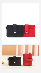 Cute Women Black Leather Card Holder Slim Card Wallet Slim Card Holder with Keychain Ring Credit Card Holder For Women