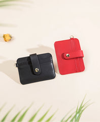 Cute Women Black Leather Card Holder Slim Card Wallet Slim Card Holder with Keychain Ring Credit Card Holder For Women