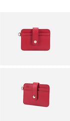 Cute Women Black Leather Card Holder Slim Card Wallet Slim Card Holder with Keychain Ring Credit Card Holder For Women